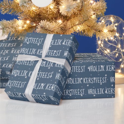 Dutch Merry Christmas with Stars  Wrapping Paper