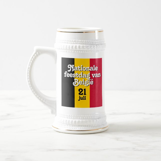 Dutch Nationale feestdag van België Belgian Flag Beer Stein (Left)