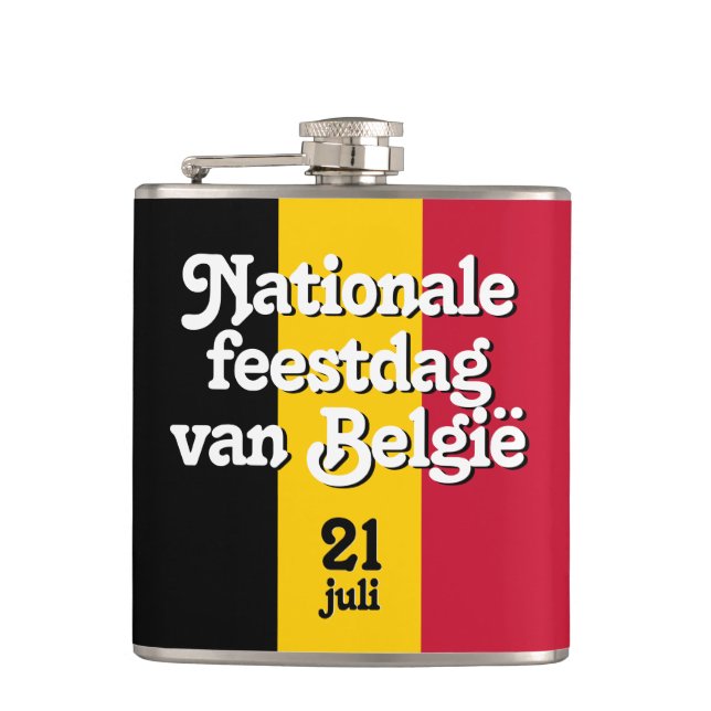 Dutch Nationale feestdag van België Belgian Flag Flask (Front)