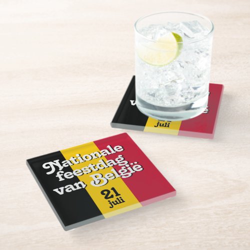 Dutch Nationale feestdag van Belgi Belgian Flag Glass Coaster