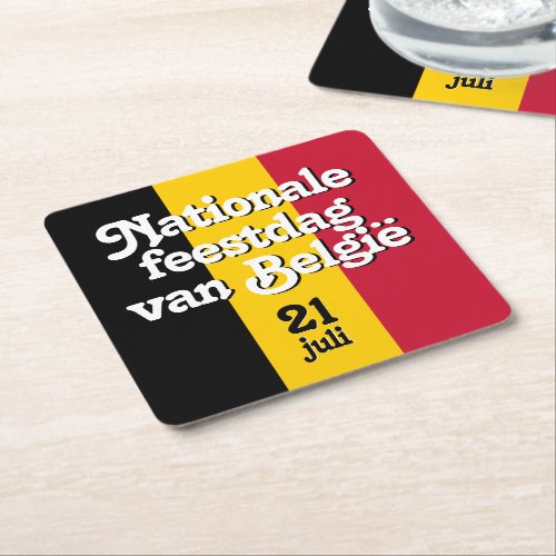 Dutch Nationale feestdag van Belgi Belgian Flag Square Paper Coaster