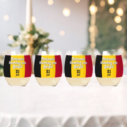 Dutch Nationale feestdag van Belgi Belgian Flag Stemless Wine Glass