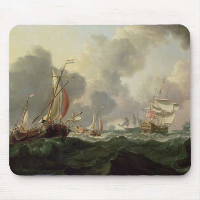 Dutch Pinks and a British Frigate in Choppy Seas Mouse Pad (Front)
