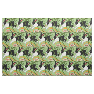 Dutch Rabbit on Green Designer Tiled Fabric Art