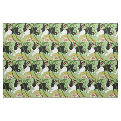 Dutch Rabbit on Green Designer Tiled Fabric Art