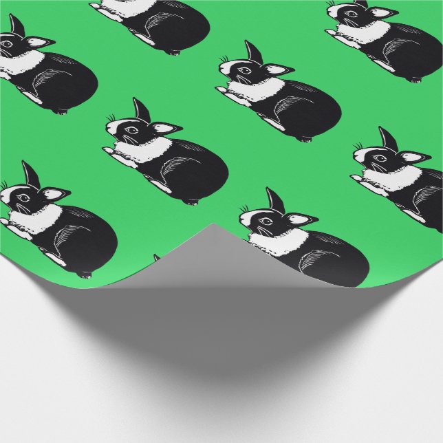 Dutch Rabbits Pattern Green Wrapping Paper (Corner)