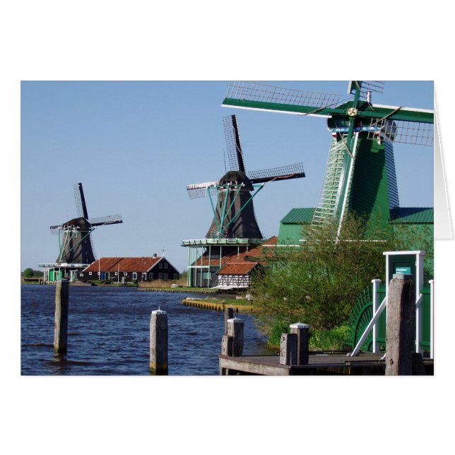 Dutch Red Green Zaanse Schans Dutch Windmills Cards (Front Horizontal)