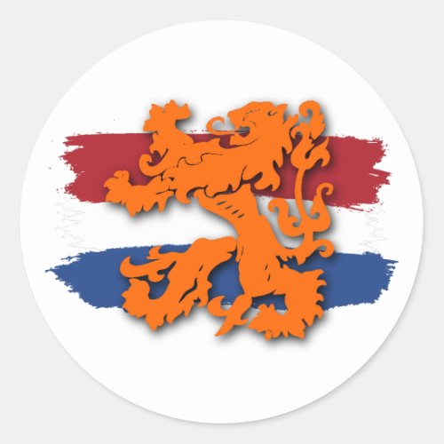 Dutch Red White Blue Flag Orange Lion Team Holland Classic Round Sticker