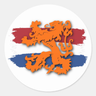 Dutch Red White Blue Flag Orange Lion Team Holland Classic Round Sticker