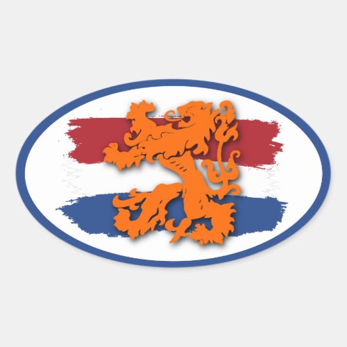 Dutch Red White Blue Flag Orange Lion Team Holland Oval Sticker