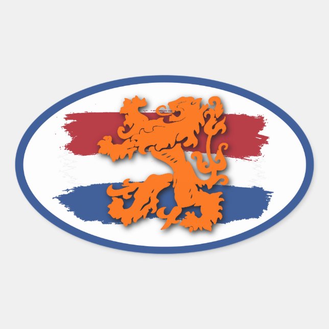 Dutch Red White Blue Flag Orange Lion Team Holland Oval Sticker (Front)