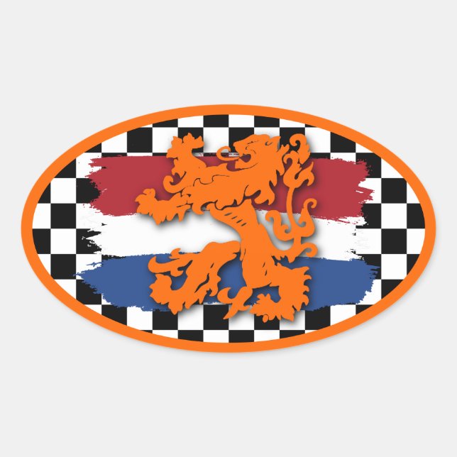 Dutch Red White Blue Flag Orange Lion Team Holland Oval Sticker (Front)