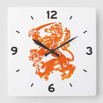 Dutch Republic Lion Square Wall Clock by RodRoelsDesign at Zazzle