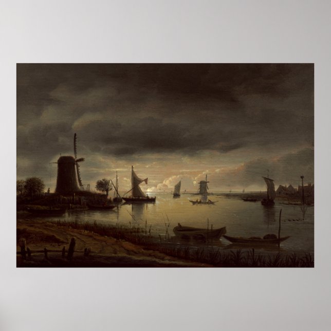 Dutch River Scene with Windmill by van Borssom Poster (Front)