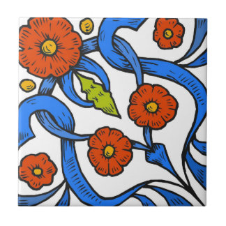 Dutch Rust and Blue Flowers Tile