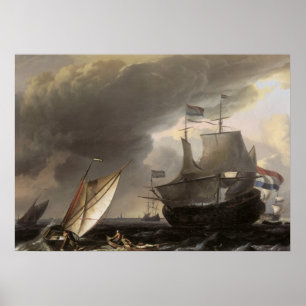 Dutch Sailing Ships on a Stormy Sea c. 1690 Poster