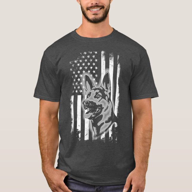 Dutch Shepherd American Flag  Patriotic Dog Gift T-Shirt (Front)