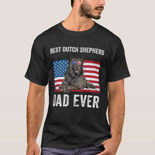Dutch Shepherd Dad American Flag Dog  Owner Father T-Shirt (Front)
