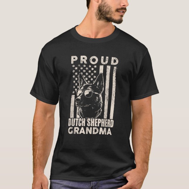 Dutch Shepherd Dog Grandma American Flag Patriotic T-Shirt (Front)