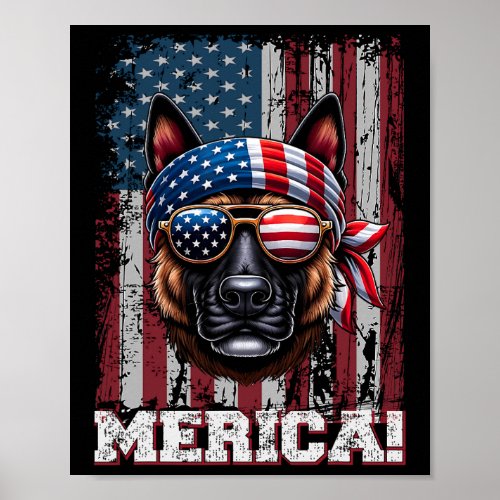 Dutch Shepherd Dog Lover Us Flag Independence Day  Poster