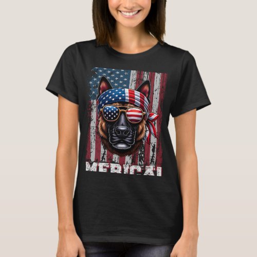 Dutch Shepherd Dog Lover Us Flag Independence Day  T_Shirt