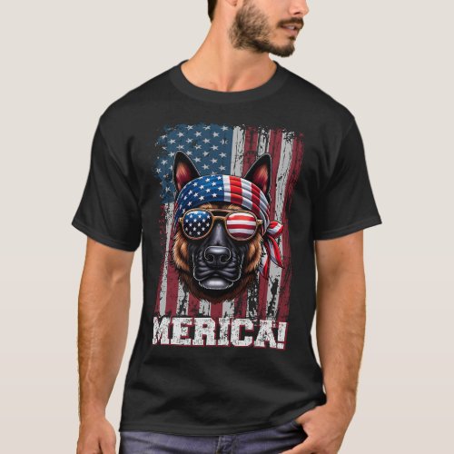 Dutch Shepherd Dog Lover Us Flag Independence Day  T_Shirt