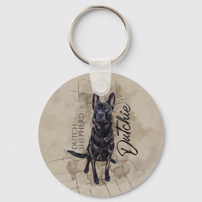 Dutch Shepherd - Dutchie Illustration Keychain (Front)