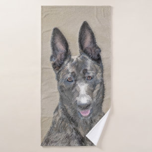 Dutch Shepherd Painting - Cute Original Dog Art Bath Towel Set