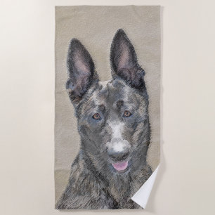 Dutch Shepherd Painting - Cute Original Dog Art Beach Towel