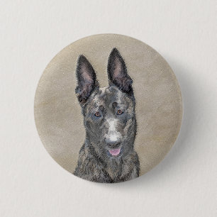 Dutch Shepherd Painting - Cute Original Dog Art Button