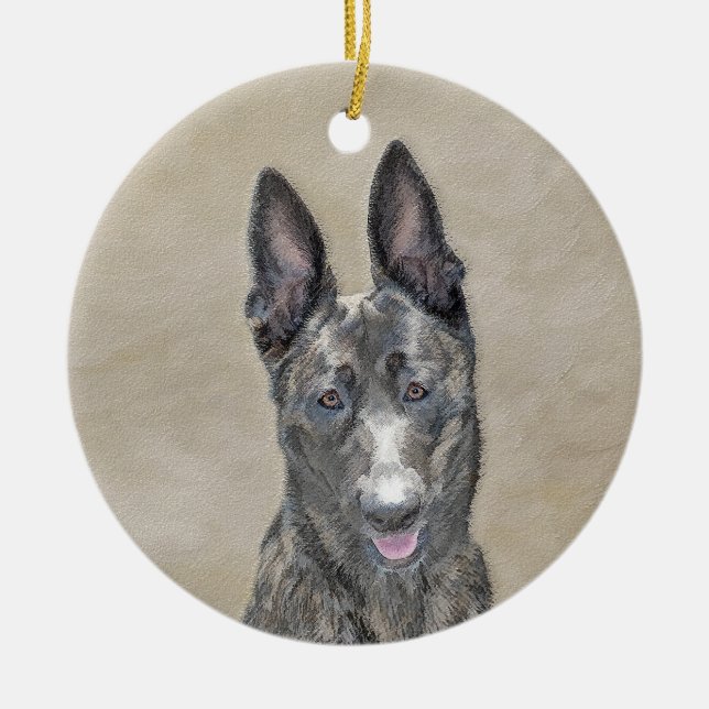 Dutch Shepherd Painting - Cute Original Dog Art Ceramic Ornament (Front)