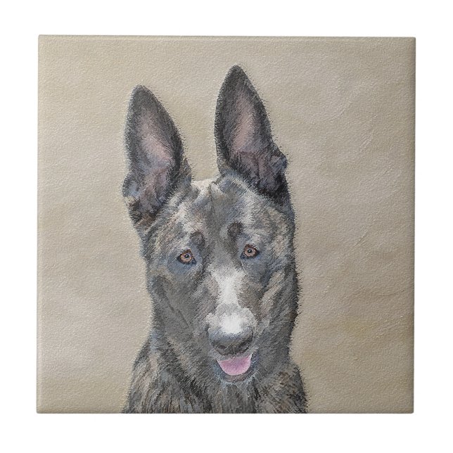 Dutch Shepherd Painting - Cute Original Dog Art Ceramic Tile (Front)