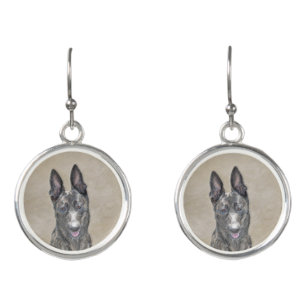 Dutch Shepherd Painting - Cute Original Dog Art Earrings