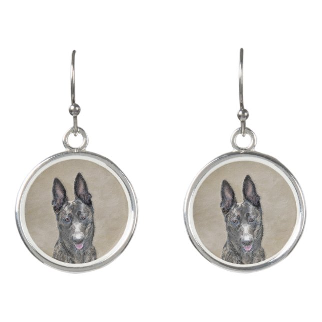Dutch Shepherd Painting - Cute Original Dog Art Earrings (Front)