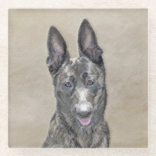 Dutch Shepherd Painting - Cute Original Dog Art Glass Coaster