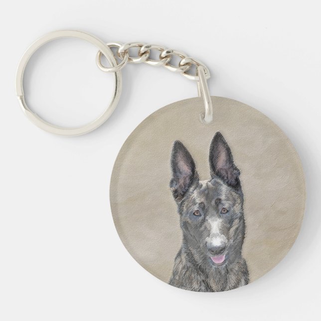 Dutch Shepherd Painting - Cute Original Dog Art Keychain (Front)