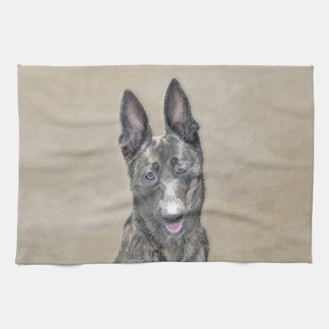 Dutch Shepherd Painting - Cute Original Dog Art Kitchen Towel (Horizontal)