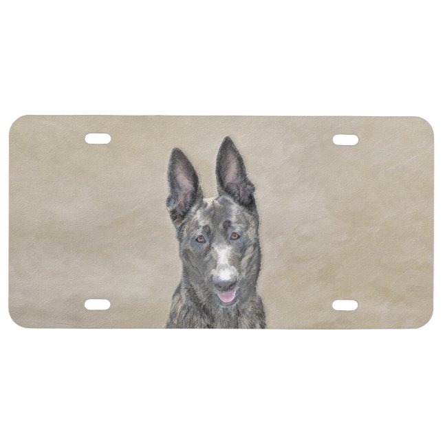 Dutch Shepherd Painting - Cute Original Dog Art License Plate (Front)