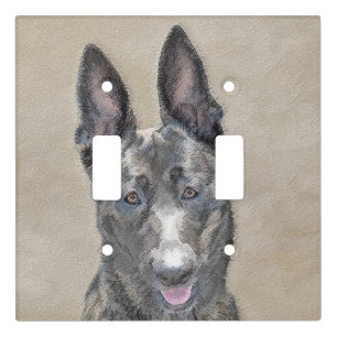 Dutch Shepherd Painting - Cute Original Dog Art Light Switch Cover
