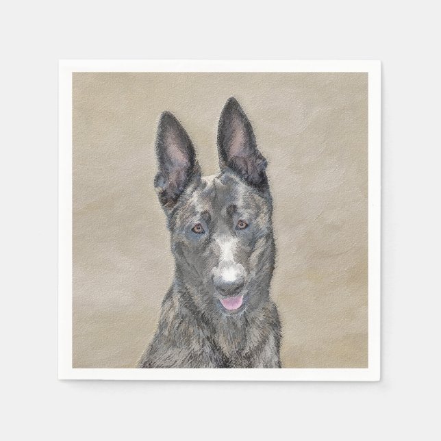 Dutch Shepherd Painting - Cute Original Dog Art Napkins (Front)