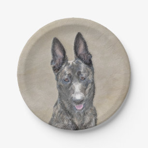 Dutch Shepherd Painting - Cute Original Dog Art Paper Plates