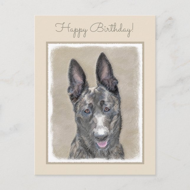 Dutch Shepherd Painting - Cute Original Dog Art Postcard (Front)