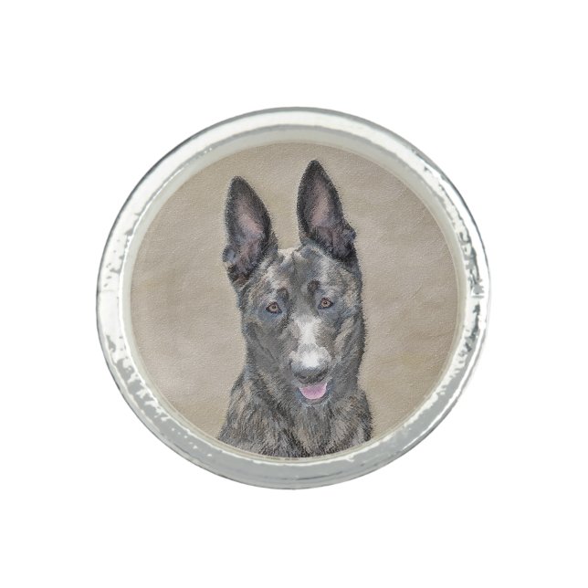 Dutch Shepherd Painting - Cute Original Dog Art Ring (Front)