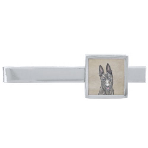 Dutch Shepherd Painting _ Cute Original Dog Art Silver Finish Tie Bar