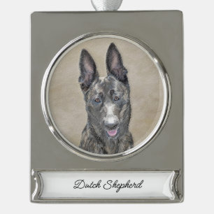 Dutch Shepherd Painting - Cute Original Dog Art Silver Plated Banner Ornament