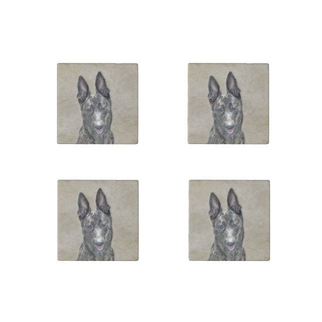 Dutch Shepherd Painting - Cute Original Dog Art Stone Magnet (Front)