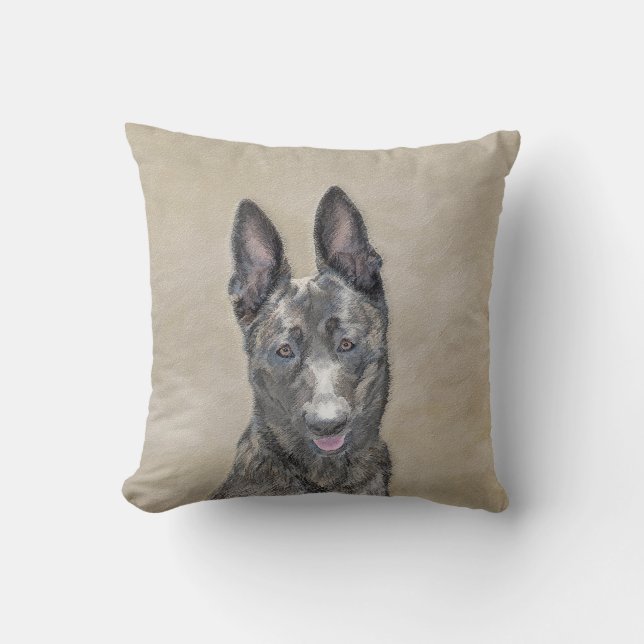 Dutch Shepherd Painting - Cute Original Dog Art Throw Pillow (Front)