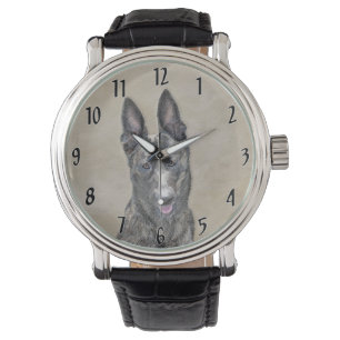 Dutch Shepherd Painting - Cute Original Dog Art Watch
