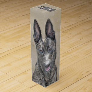 Dutch Shepherd Painting - Cute Original Dog Art Wine Box