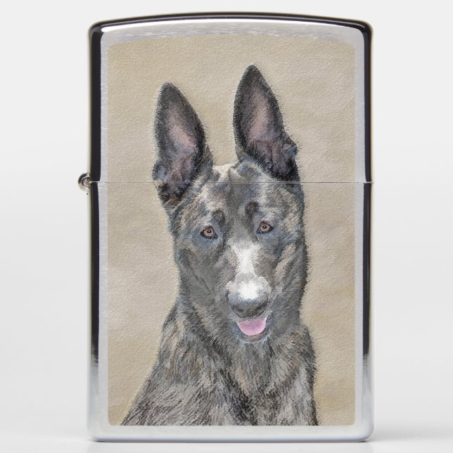 Dutch Shepherd Painting - Cute Original Dog Art Zippo Lighter (Front)